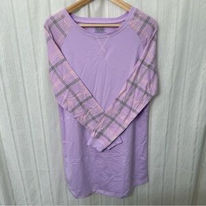 NWOT🌙 Joe Boxer Lilac Plaid Glitter Long Sleeve Sleep Shirt Dress